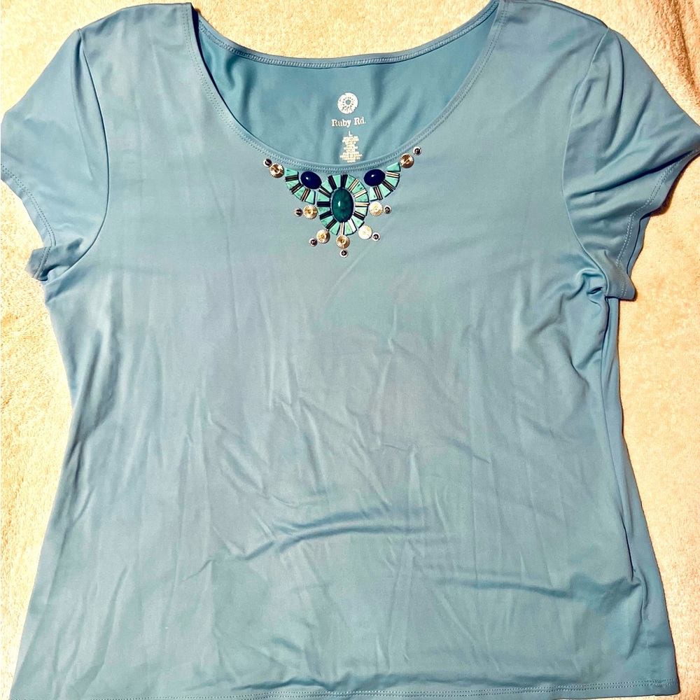 Flashy and fun!  Bejeweled neckline!